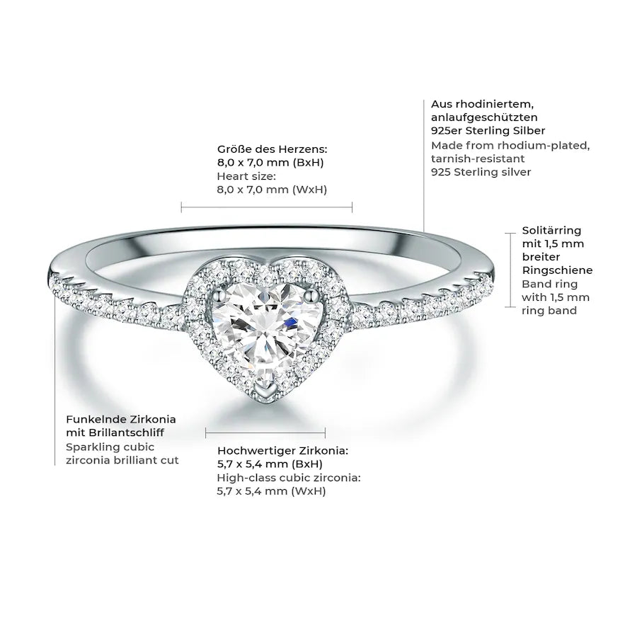 Trilani Ring Herz Sterling Silber Zirkonia in Silber