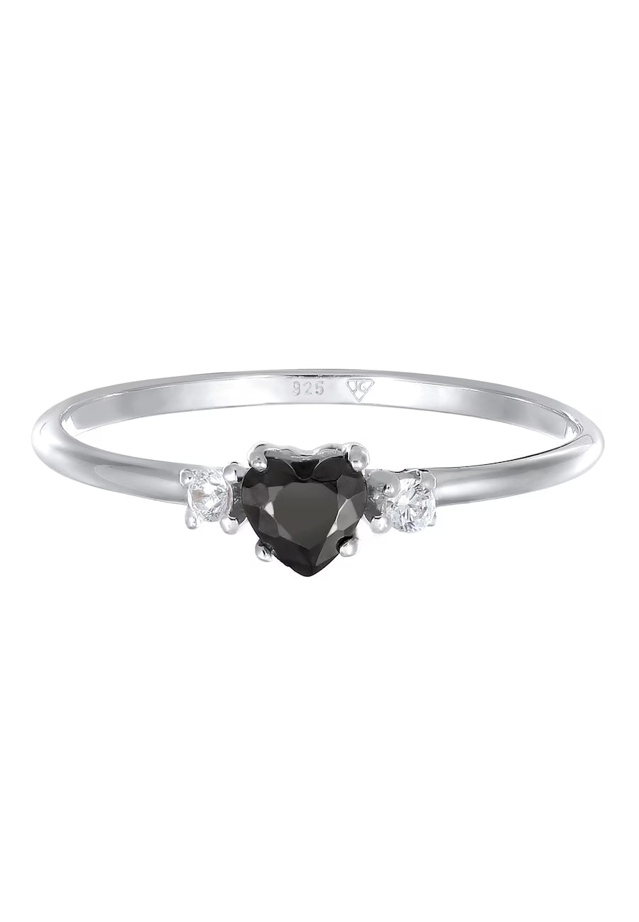 Elli Solitär Herz Zirkonia Schwarz 925 Sterling Silber