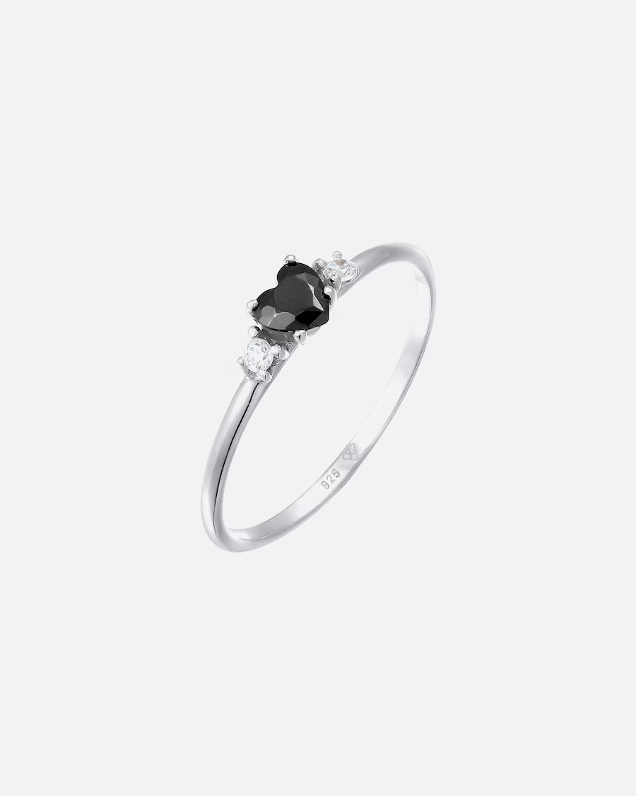 Elli Solitär Herz Zirkonia Schwarz 925 Sterling Silber